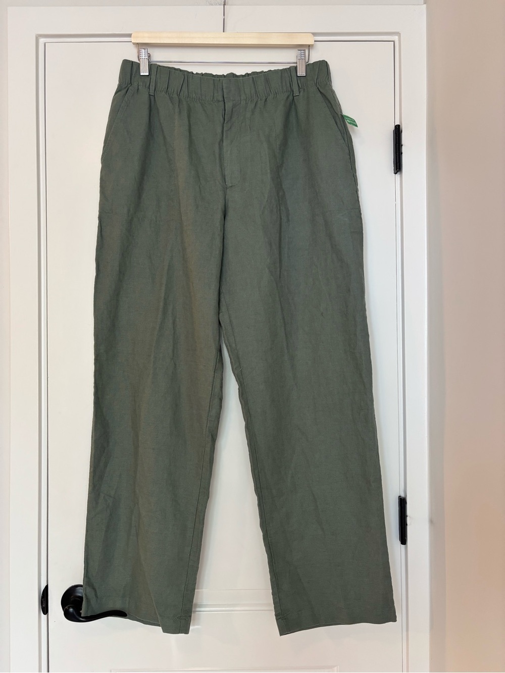 GAP Olive Green Linen Blend Straight-Leg Elastic-Waist Zip Fly Pants Comfort LT - Picture 2 of 12